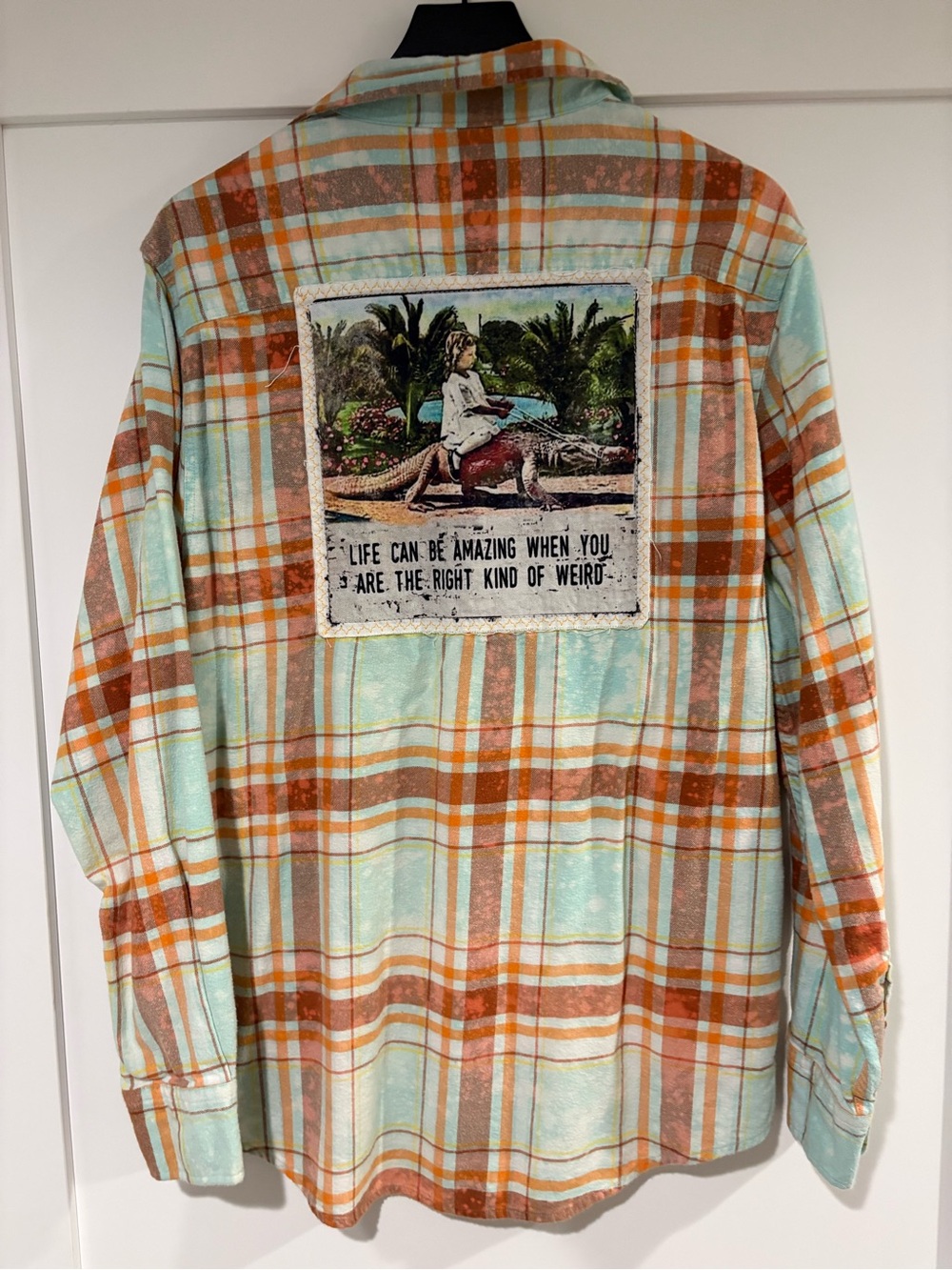 Angry Minnow Women’s Long-Sleeve Flannel with Back Patch - Mint & Rust